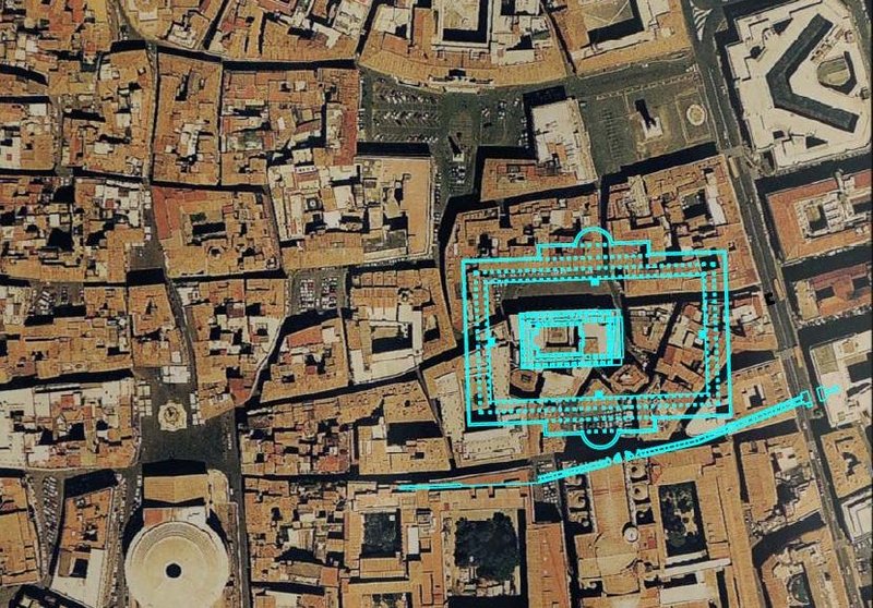 Luftbild mit Lage des Hadrianstempels