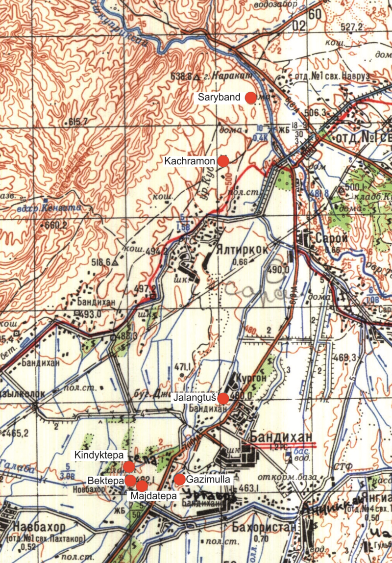 Karte mit den Siedlungshügeln in der Bandichan Oase