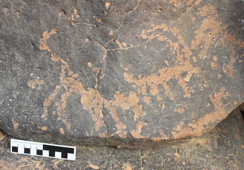 Khirbet al-Jabariya Neolithic petroglyph showing a cheetah huntin an oryx