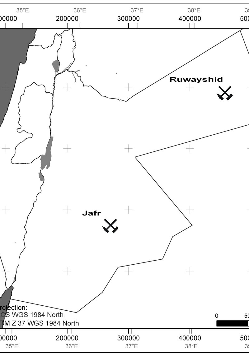 Karte mit der Lage der beiden Minenregionen Wadi ar-Ruwayshid und al-Jafr