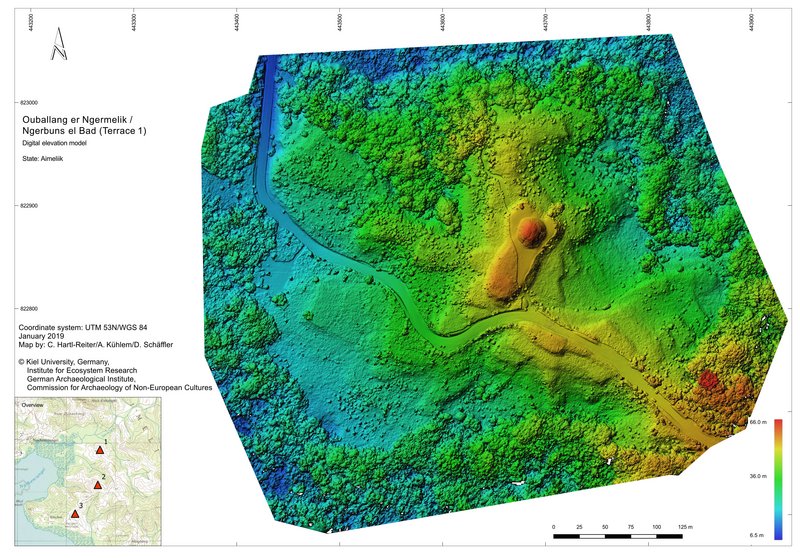 Abb. 6 Digitales Höhenmodell des Erdwerkes Ngerbuns el Bad auf der Insel Babeldaob, Palau / Fig. 6 Digital elevation model of the earthwork Ngerbuns el Bad on Babeldaob Island, Palau