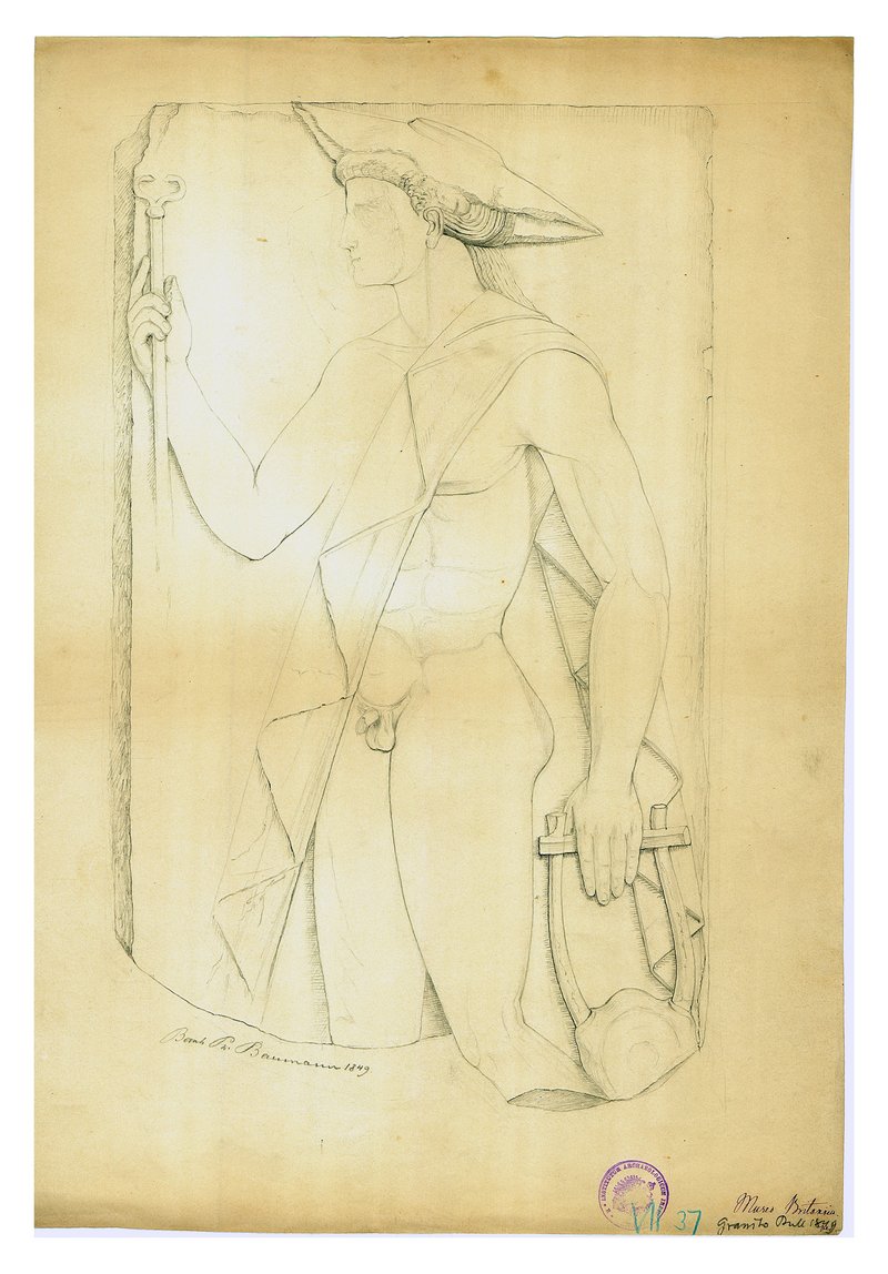 Zeichnung des Hermes-Reliefs (British Museum)